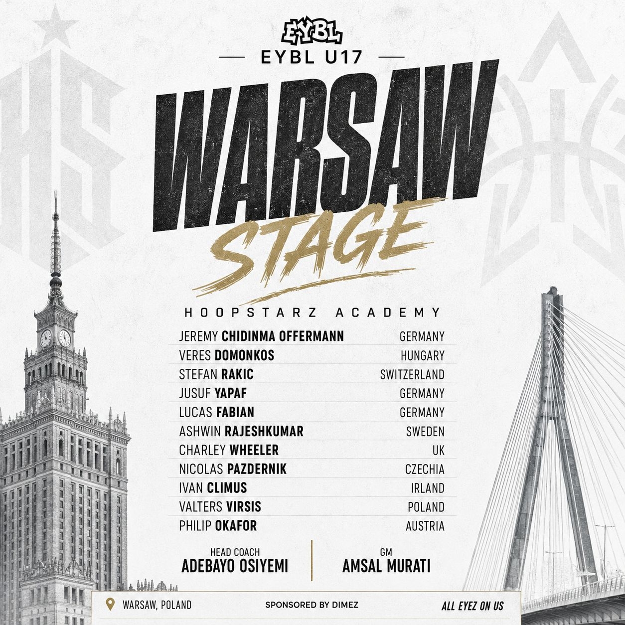 EYBL U17 Warsaw Stage — Nicolas Jack Pazderník, Hoopstarz Academy — oficiální soupiska